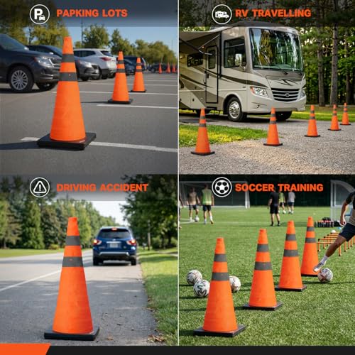 BATTIFE 28 Inch Collapsible Traffic Safety Cones Orange Plastic Base 2 Pack - size: 28inch