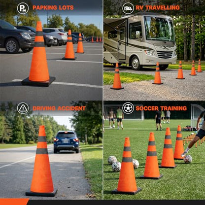 BATTIFE 28 Inch Collapsible Traffic Safety Cones Orange Plastic Base 2 Pack - size: 28inch