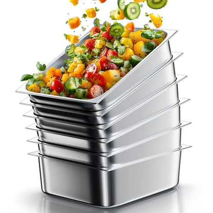 WantJoin Stainless Steel Steam Table Hotel Pans Set 1/2 Size 4 Inch 6 Pack - color: 4" Deep, size: 1/2 Size Thickened