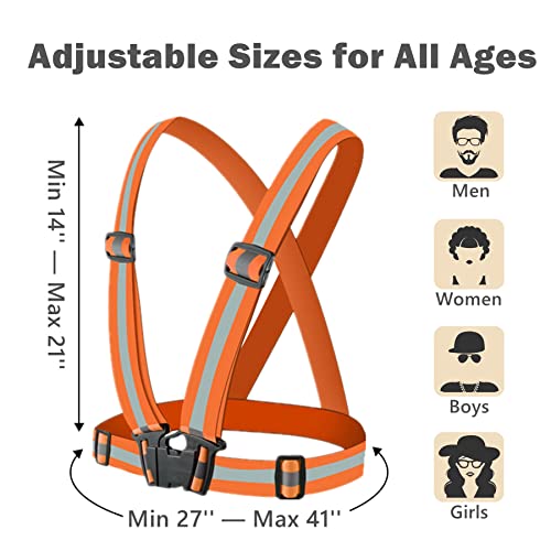 Reflective Strap Safety Vest Gear - 2-10 Pack Adjustable High Visible Reflective Running Gear for Women Men Night - color: Green+Orange