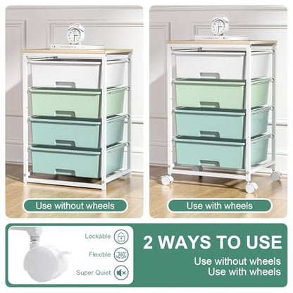 SYKIARIOL Rolling Cart with Drawers, 4-Drawer Utility Cart, Green - color: Green