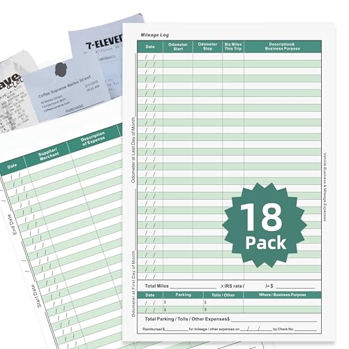 Receipt Organizer Envelopes, 6.5x9.5 Inches, 18-Pack, Green, All-in-One Expense Tracker with Ledger & Mileage Log for Business Receipts Storage - color: Green-18