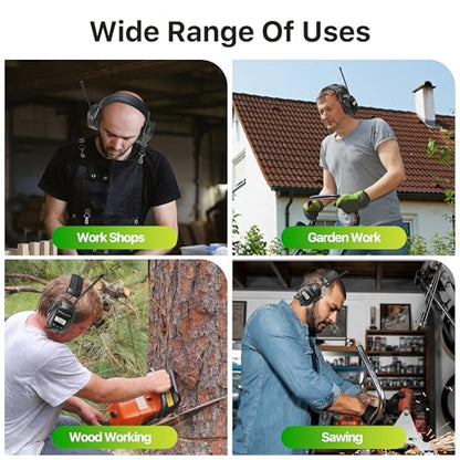 AM/FM Radio Headphones 25dB NRR,Noise Reduction Safety Earmuffs,Digital Display Headset,Powered by AA Battery,Hearing Protection for Walkman Mowing Lawn Work,Black - color: Black