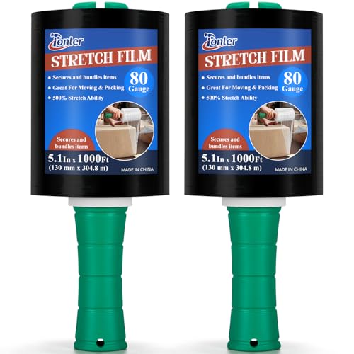 Mini Black Stretch Wrap Film 5.1" x 1000ft 2 Pack 80 Gauge Heavy Duty - color: Black 5.1in×1000ft