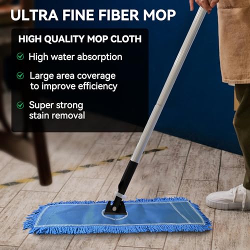 18 Inch Dust Mop Head: Replacement Medium Washable Commercial Mop Head Sweeper and Janitorial Replacement Blue - color: Blue - 18 Inch - 3 Pack - Scrubby