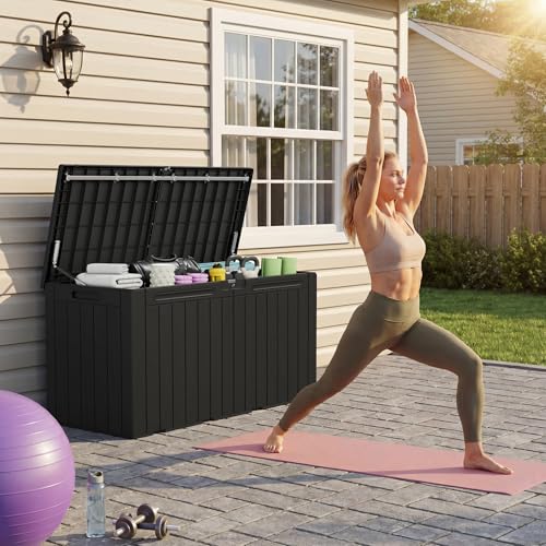 Devoko 100 Gallon Outdoor Storage Box, Waterproof Deck Box Lockable - color: Black, size: 100 Gallon
