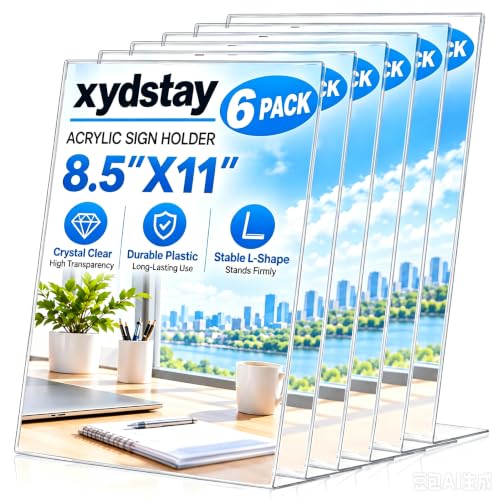 xydstay 6 pack 8.5x11 Acrylic Sign Holder, L-Shape, Plastic Flyer Stand