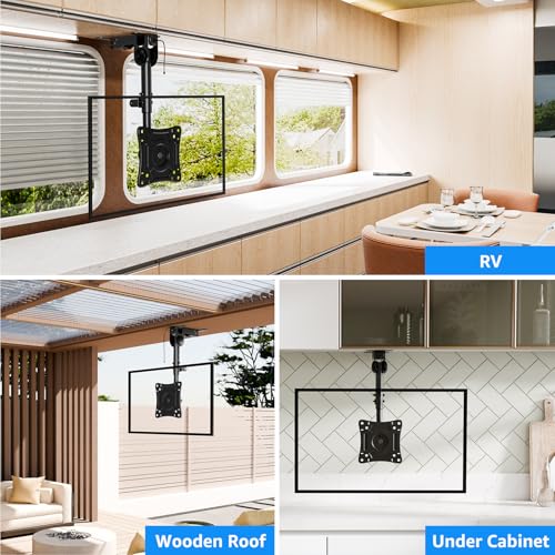 MOUNTUP Folding Under Cabinet TV Mount, VESA 75x75mm & 100x100mm Flip Down & Swivel TV Bracket for Most 13-32" LCD Screens up to 22 Lbs, Height Adjustable Space Saving Under Counter Mount for RV - size: Height 11.8'', Under Cabinet