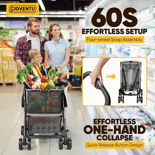 Folding Shopping Cart for Groceries, 80lbs Collapsible Stroller Cart