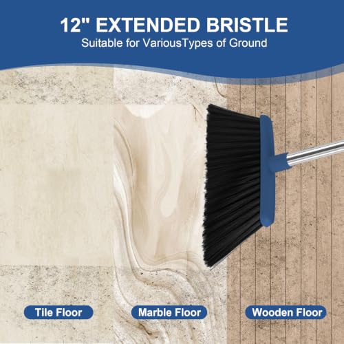 Broom and Dustpan Set, 51" Long Handle Broom with Mini Set Navy Blue - color: Blue, size: Normal