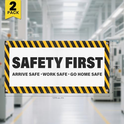 2 Pack Safety First Banners Arrive Work Go Home Safe Sign 4×2 Feet