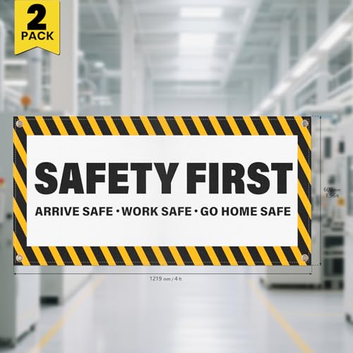 2 Pack Safety First Banners Arrive Work Go Home Safe Sign 4×2 Feet
