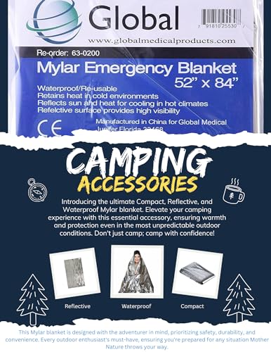 Emergency Mylar Thermal Blankets - Pack of 12 | Survival Space Fire Blankets for Outdoor Adventures, Marathons, First Aid | Waterproof & Windproof