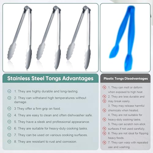 12 Pack Buffet Tongs Serving Tongs Stainless steel Kitchen Tongs 7inch - color: Silver, size: 7inch