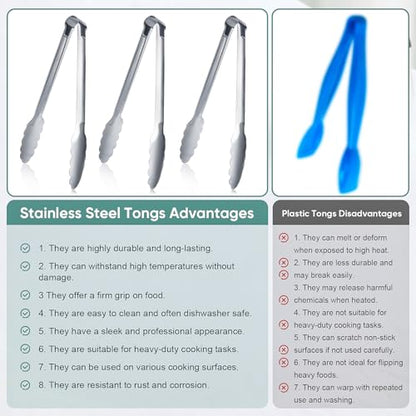 12 Pack Buffet Tongs Serving Tongs Stainless steel Kitchen Tongs 7inch - color: Silver, size: 7inch