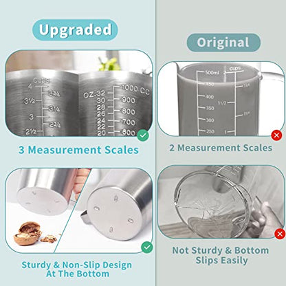 Newness 4 Cup Stainless Steel Measuring Cup, Metal Measure Cup, 32 Oz,1.0 L - size: 32 OZ (4 Cup, 1000 ML)