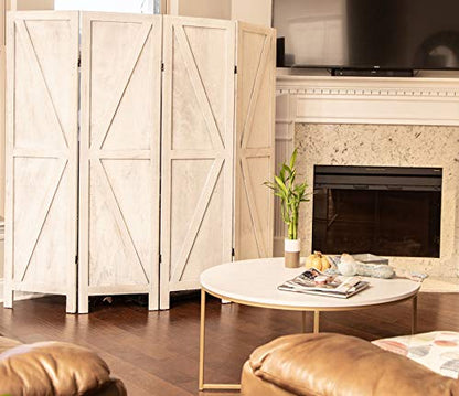 Premium Home 6-Panel Room Divider, Rustic White Barn Door K-Pattern Screen - color: Rustic White - K Pattern - 6 Panel