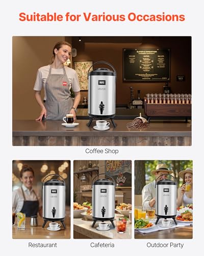 VEVOR Insulated Beverage Dispenser, 2 Gal/7.6L Stainless Steel Thermal Drink Server with Spigot & Temp Display, Suitable for Hot and Cold Drinks, for Tea Coffee Water in Cafes & Restaurants, Silver - size: 2 Gal (1 Pack)