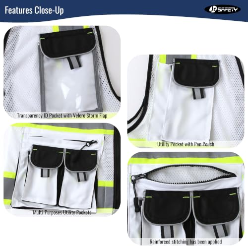 JKSafety Reflective Safety Vest for Men Cushioned Collar JK89M White S - color: Mesh-white, size: Small