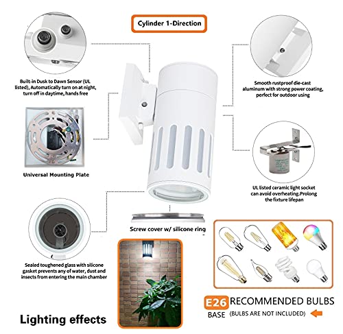 Dusk to Dawn Exterior Light Fixture, Waterproof Outdoor Lighting - color: Cylinder (White B - Dusk to Dawn )