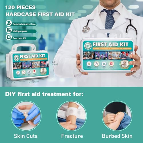 General Medi 120 Pieces Hardcase First Aid Kit - First Aid Box Includes Instant Cold Pack, Emergency Blanket for Travel, Home, Office, Vehicle, Camping, Workplace & Outdoor - size: 120 Pieces