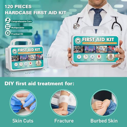 General Medi 120 Pieces Hardcase First Aid Kit - First Aid Box Includes Instant Cold Pack, Emergency Blanket for Travel, Home, Office, Vehicle, Camping, Workplace & Outdoor - size: 120 Pieces