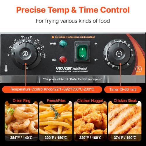 VEVOR Commercial Deep Fryer, Dual Tank 3000W Electric Countertop Fryer with Basket, 2 x 11.6Qt/11L Double Stainless Steel Oil Fryer with Drain, Time & Temp Control, for Kitchen Restaurant Use - size: Double Fryer, style: Upgraded with Timer & Oil Filtrati