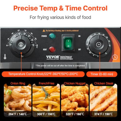 VEVOR Commercial Deep Fryer, Dual Tank 3000W Electric Countertop Fryer with Basket, 2 x 11.6Qt/11L Double Stainless Steel Oil Fryer with Drain, Time & Temp Control, for Kitchen Restaurant Use - size: Double Fryer, style: Upgraded with Timer & Oil Filtrati
