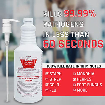 Lucasol One Step Sanitizer Hospital Grade Disinfectant Attachable Pump - style: 1 Quart+Pump