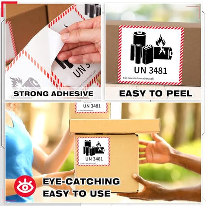 Dunzoom 150 Pcs UN3481 Lithium Ion Battery Caution Labels 3.3" X 4.2" - color: Un3481, size: 3.3" X 4.2"