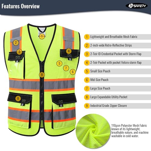 JKSafety Safety Vest for Men Women Hi Vis Reflective Vest JK220 Yellow 2XL - color: Jk220-yellow, size: XX-Large