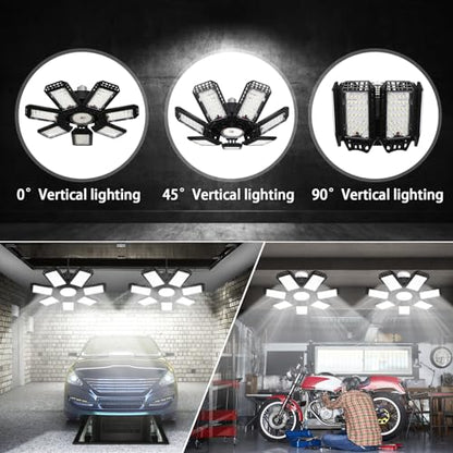 AUDLES 6 Pack LED Garage Light, 240W 24000LM 6500K LED Shop Lights, Garage Lights Ceiling Led with 7+1 Deformable Panels, E26/E27 Bulb Socket Lighting for Shop, High Bay, Attic, Basement, Warehouse - size: 240W-6PACK