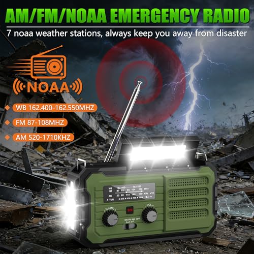 Emergency Radio Hand Crank Solar, 10000mAh/37000mWh Emergency Weather Radio