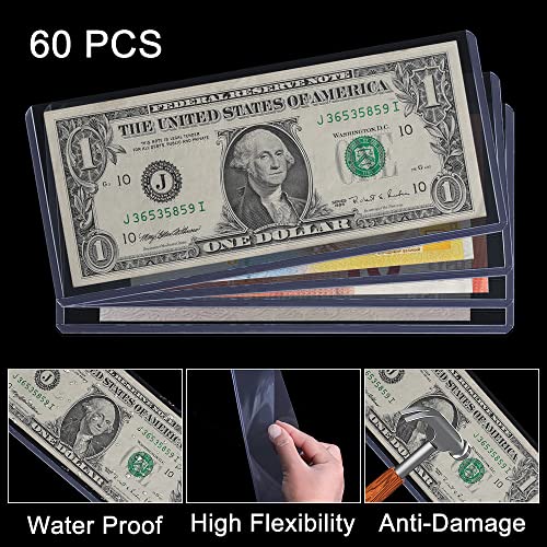 Uncle Paul 60PCS Banknote Holders Top-Load Currency Money Sleeves for Bills - color: 60 Pieces