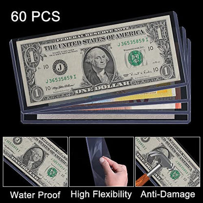 Uncle Paul 60PCS Banknote Holders Top-Load Currency Money Sleeves for Bills - color: 60 Pieces