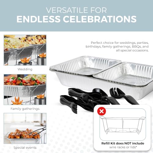 Alpha Living Large Full Size Refill Kit Disposable Chafing Buffet with - Utensils, Fuel Cans Only – Premium Chafing Dish Set for Events, Parties, Catering - size: Refill Kit (No Rack)