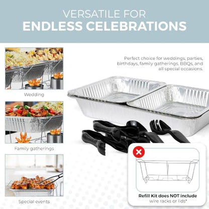 Alpha Living Large Full Size Refill Kit Disposable Chafing Buffet with - Utensils, Fuel Cans Only – Premium Chafing Dish Set for Events, Parties, Catering - size: Refill Kit (No Rack)