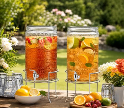 2 PACK-2 Gallon Glass Drink Dispensers for Parties, Hobnail Drink Dispenser, Beverage Dispenser with Stand and Glass Lid, 100% Leakproof Spigot, Perfect For Parties And Daily Use - color: Clear - 2 Gallon 2 Pack