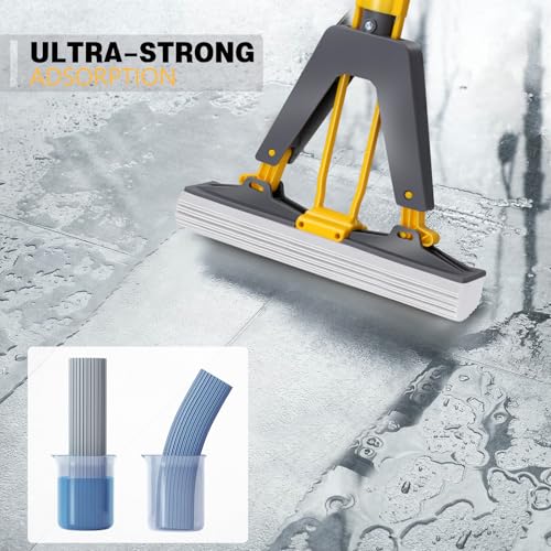 Masthome PVA Sponge Mops for Floor Cleaning with 3 Squeeze Mop Heads - color: Yellow