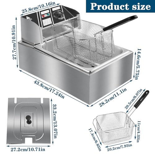 10QT Electric Deep Fryer, 2500W Commercial Stainless Steel Single Tank Countertop Fryer with Basket & Lid, Temperature Control for Restaurant, Food Truck & Home Use - size: 10QT
