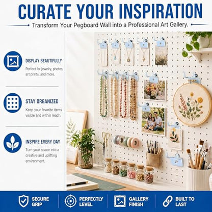 Tandefio 50 Pcs Pegboard Hooks, Picture Hangers for 1/8 & 1/4 in, Silver - color: Silver