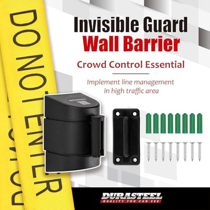 DuraSteel Wall Mount Crowd Control Retractable Belt Barrier - 9.2 Ft Yellow Do NOT Enter Retractables Barrier Belt w/Yellow ABS Casing Crowd Control Barriers Line NOT Stanchions with Retractable Belts - color: Yellow Belt (DO NOT ENTER), size: Guardian 2.