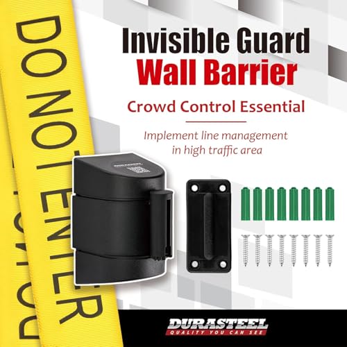DuraSteel Wall Mount Crowd Control Retractable Belt Barrier - 9.2 Ft Yellow Do NOT Enter Retractables Barrier Belt w/Yellow ABS Casing Crowd Control Barriers Line NOT Stanchions with Retractable Belts - color: Yellow Belt (DO NOT ENTER), size: Guardian 2.
