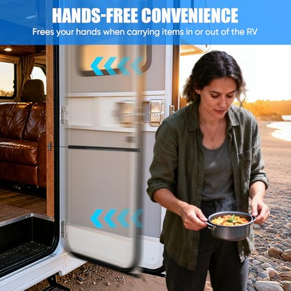 RV Screen Door Closer with Adjustable Tension, Aluminum Automatic Closing Device with Accessories, Works with Most Camper Latches & Travel Trailer Handles