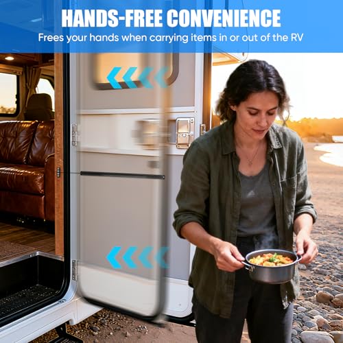 RV Screen Door Closer with Adjustable Tension, Aluminum Automatic Closing Device with Accessories, Works with Most Camper Latches & Travel Trailer Handles