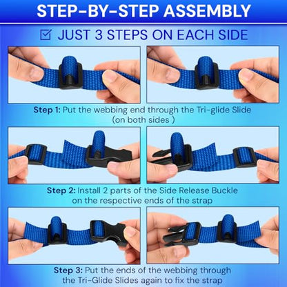 TECEUM 1" Nylon Strap Kit with Buckles, Simple Blue 6 yards Repair Set - color: Simple Blue, size: 1" - 6 yards, style: 6 Buckle - 12 Slides - 6 D-rind