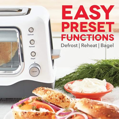 Dash Clear View Toaster | 10" Long Slot 2 Slice Toaster with See-Through Glass Window, 7 Browning Levels, Bagel, Defrost & Reheat Functions, Removable Glass Panel, Crumb Tray, White - color: White