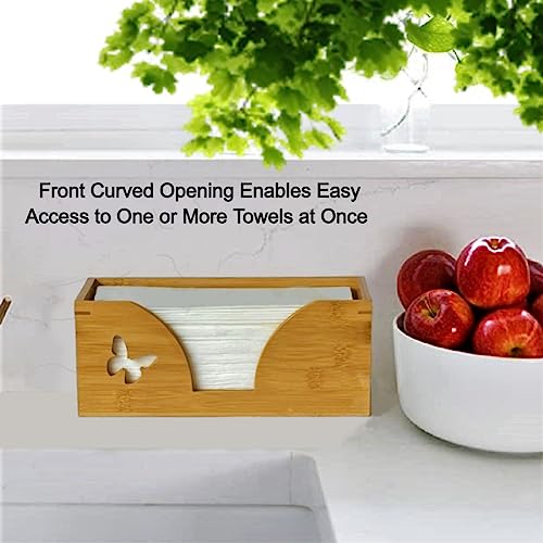 Countertop C-Fold Paper Towel Dispenser with Engraved Butterfly - Compatible with C Fold, Multifold, Trifold & Z Fold Hand Napkins Folded Size 10.5" x 4.0" Or Smaller - Natural Bamboo - color: Natural