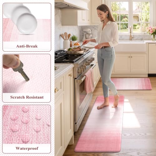 KIMODE Kitchen Anti Fatigue Mats, Boho Farmhouse Kitchen Rugs Sets of 2 - color: Gradient Pink, size: 17.3" x 47"+17.3" x 29"--0.47 inches