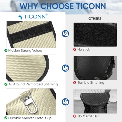 TICONN 2PK Faraday Bag for Car Key Fob, Anti-Theft NFC RFID Blocking Pouch - color: Beige, size: Small